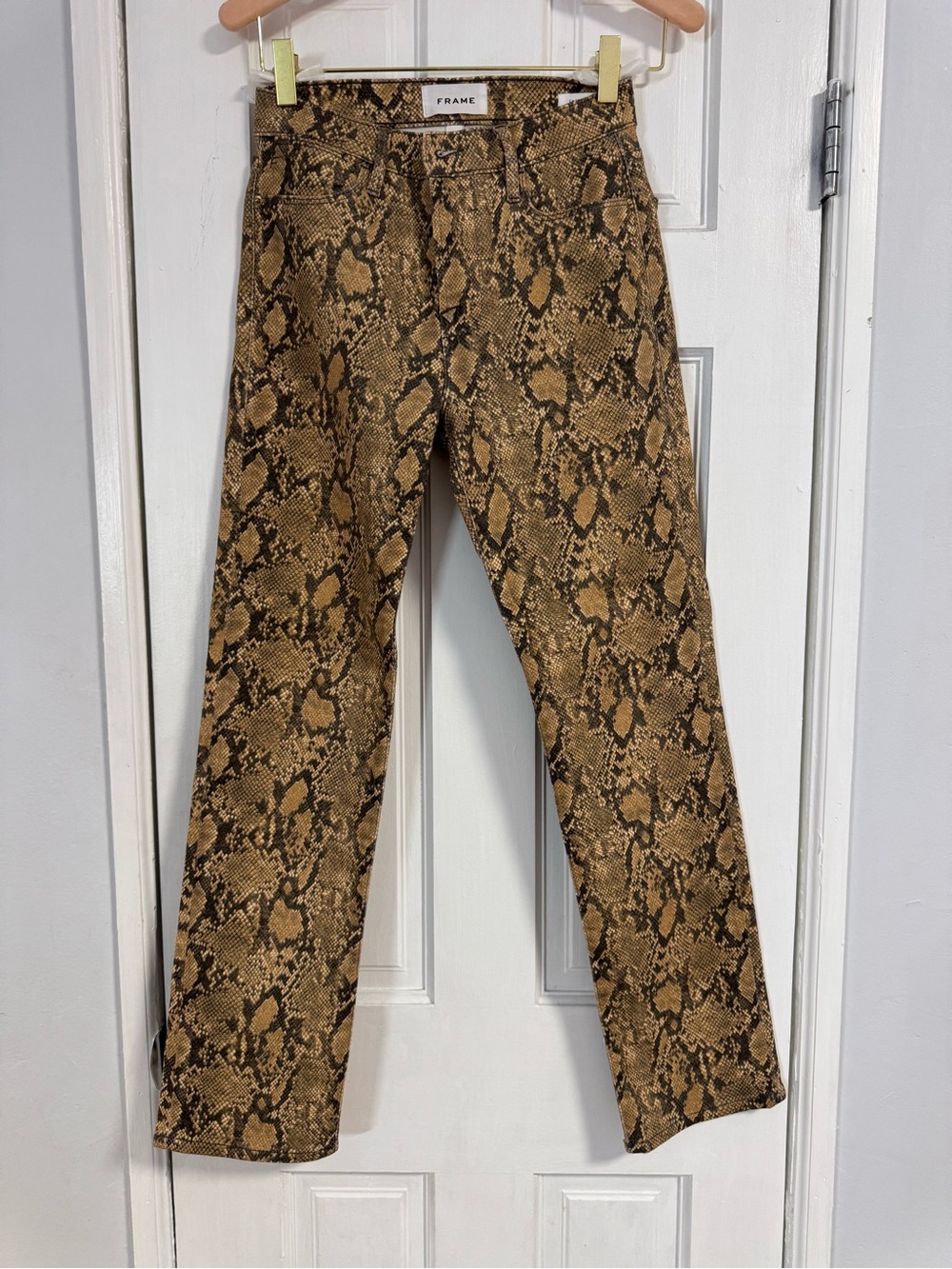 FRAME Le High Straight Women’s Jeans Size 24 Brown Snake Python Print High Rise